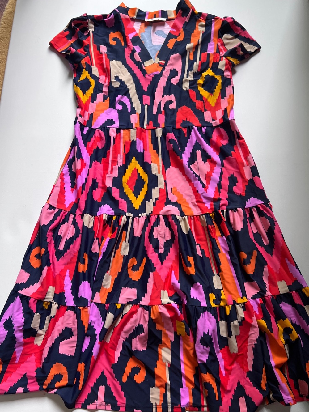 Like New JUDE CONNALLY libby dress in grand ikat navy Large - Picture 2 of 5